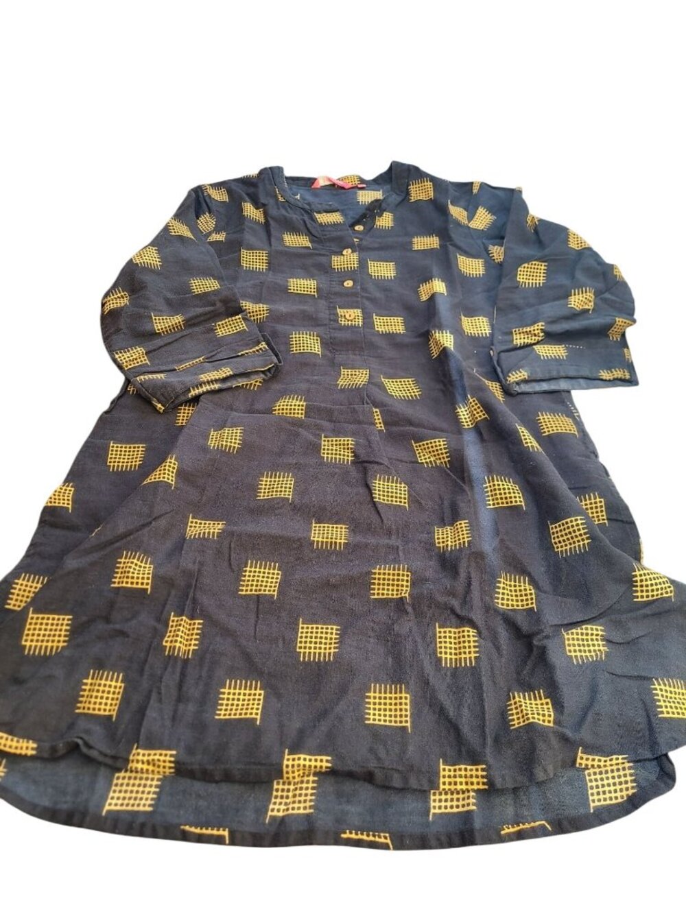 Ethnicity Womens Black & Yellow Printed Tunic With Button Details Size XL 1406